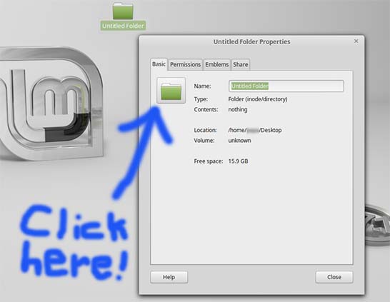 Where to click to change a shortcut icon in Linux Mint